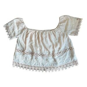 Jeans x Buffalo Chemical Lace Crop Top, Square Neck, Short Sleeve, Pink, size XL